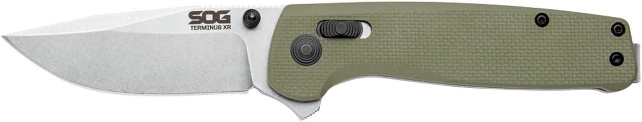 SOG Terminus XR G10 Daily Carry Rugged EDC Ambidextrous Pocket Folding Knives | G10 Handle | Wear-Resistant D2 Steel Blade Box Olive Drab