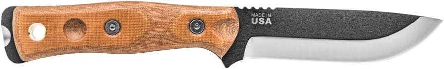 Tops Knives Fieldcraft by Brothers of Bushcraft Full Tang Fixed Blade- Black Traction Coating Finish- Black Kydex Sheath w/Rotating Spring Steel Clip (Tan Canvas Micarta Handle)