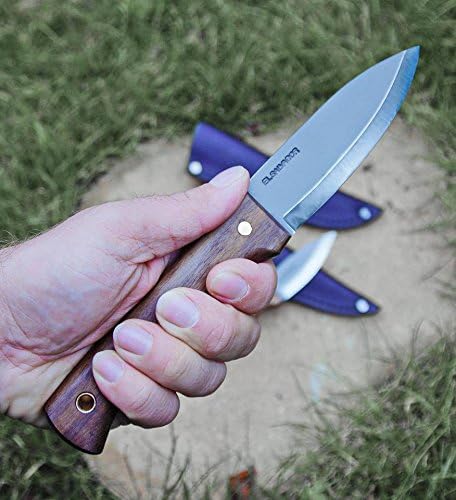 Condor Bushlore Knife - Bushcraft Knife - 1075 High Carbon Steel - Walnut Handle - Scandi Grind - Small Fixed Blade Knives - Hand Crafted Leather Sheath - 3mm Thick - 4.3in Blade - 6.1 oz Traditional
