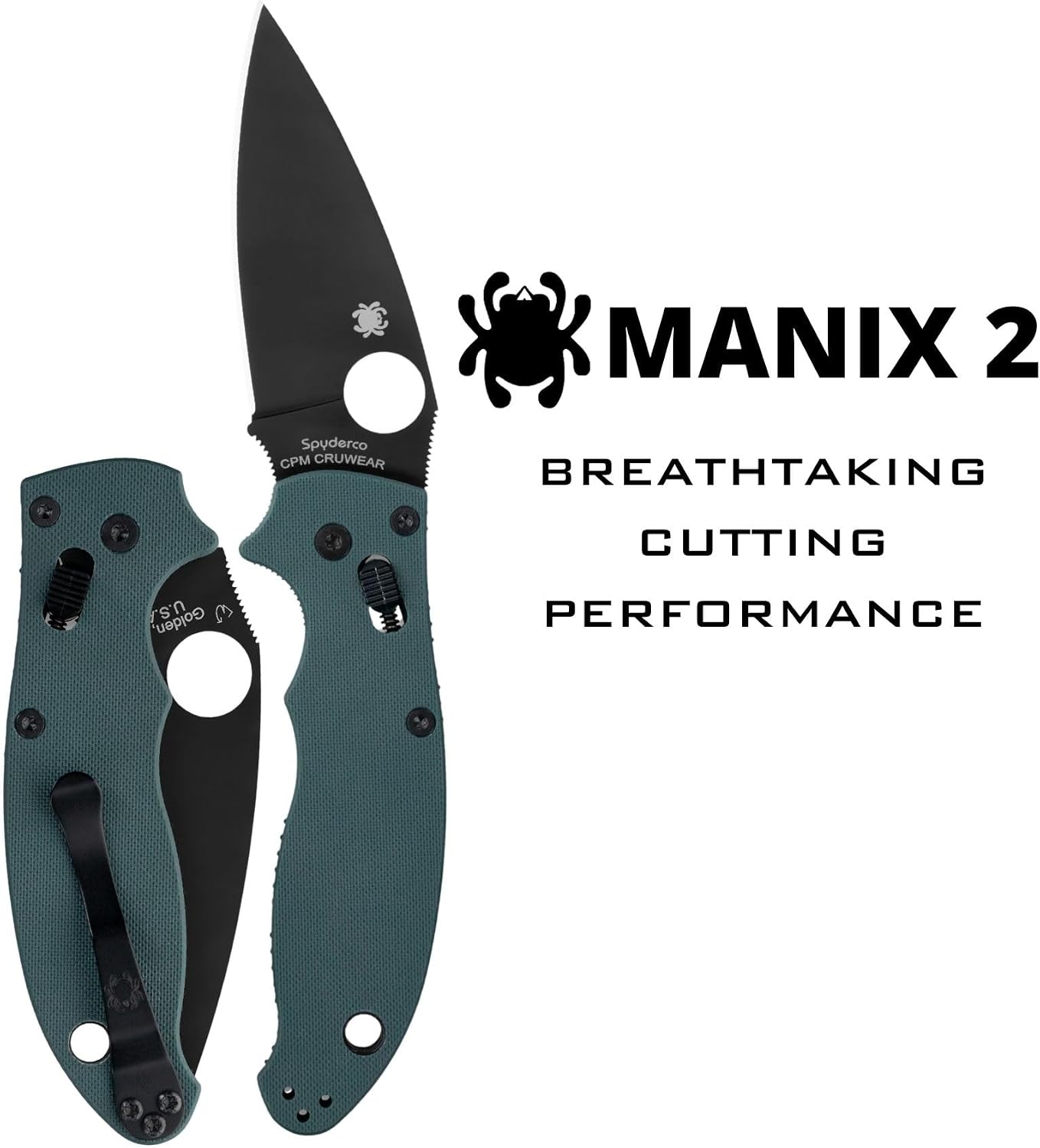 Spyderco Manix 2 Folding Pocket Knife with 3.3" CPM CRU-Wear Steel Blade and G-10 Handle - EDC Knife for Men and Women